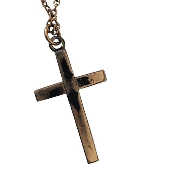Vintage Dark Gold Cross Necklace on Long Chain - Picture 4 of 7